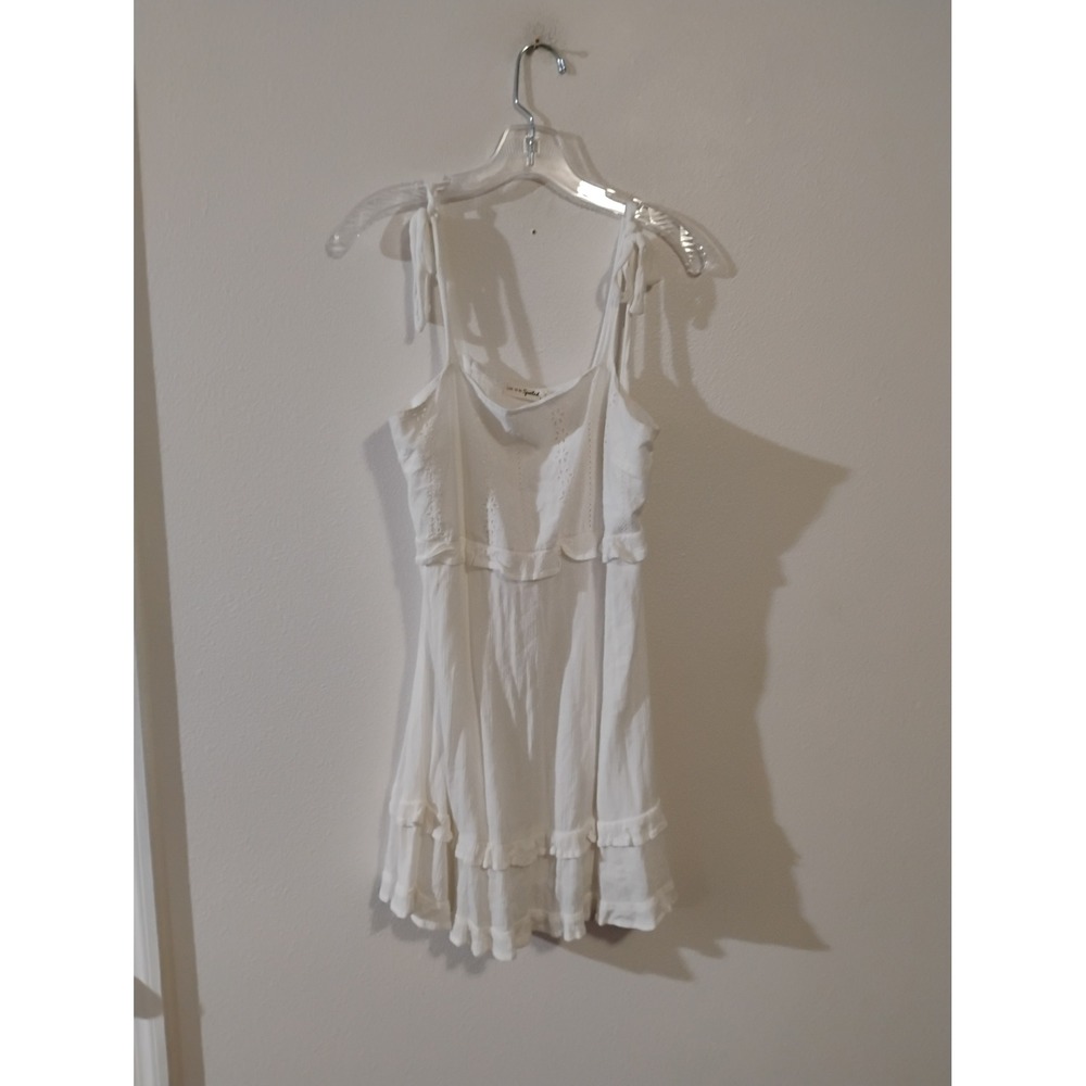 Live To Be Spoiled White Eyelet Tie Shoulder Ruffle Tiered Mini Dress Large